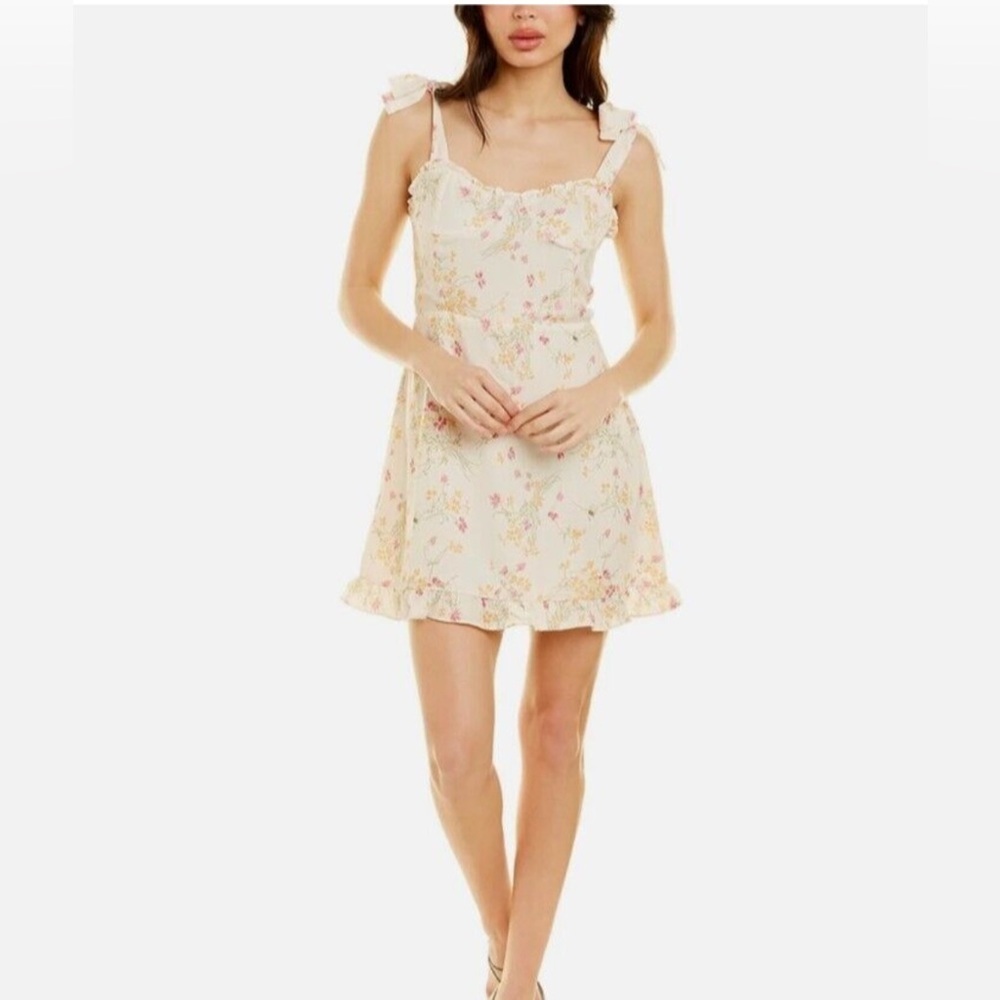 New 70°F/21°C Womans Sz Medium Ivory Floral Printed Short Dress Tie NWT